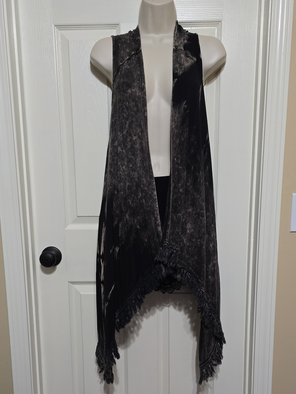 American Age Black and Tan Clothing Waterfall Open Vest With Fringe